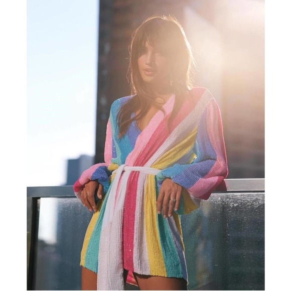 Retrofete Gabrielle Robe Dress Unicorn Stripes Rainbow Sequin BloggersFavorite - Picture 4 of 10